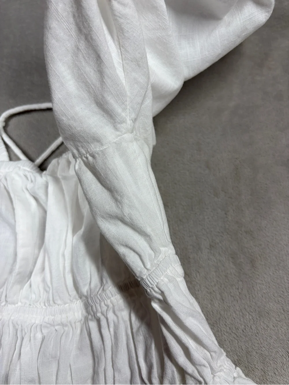 Free People White 100% Cotton Cropped Puff Sleeve Lace Up Blouse Top Size Large